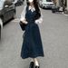 Chicco Early Autumn 2025 New Women's French Retro Denim Small Size Vest Long Dress + Shirt Two-Piece Set_mkmklike.com