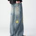American High Street Floral Embroidery Straight Jeans For Men, Autumn Trendy Hip Hop Loose Casual Wide Leg P, Long_mkmklike.com
