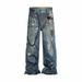 Moclose Retro Street Style Straight Leg Jeans For Men & Women – Vintage Washed Denim With Digital Print_mkmklike.com