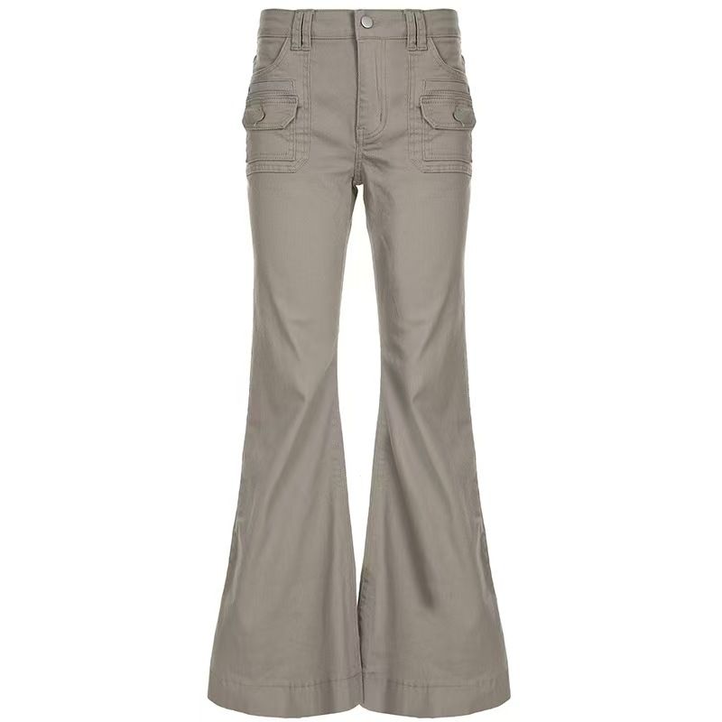 K European And American Retro Flare Low-Waisted Workwear Micro Flare Jeans For Women, Slim Fit, Leg-Lengthening, Slimming, Casual Long Pants_mkmklike.com