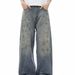 Unisex Distressed Washed Wide-Leg Jeans – Oversized Streetwear Denim Pants With Splatter Paint Effect_mkmklike.com