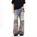 American Style Vintage Patchwork Camouflage Ripped Jeans For Men And Women, High Street Loose Cleanfit Casual Straight_mkmklike.com