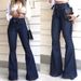 Women’s Clothing High Waisted Slightly Elastic Lace Up Flared Pants Wide Leg Pants Women's Jeans_mkmklike.com