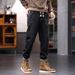 Large Size Men's Clothing Autumn And Winter New Jeans Men's Warm Towel Bottom Jeans Men's Elastic Waist Drawstring Straight Pants Men_mkmklike.com