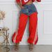 Women's Clothing Fashion Street Stitching Design Striped Bar Retro Drawstring Jeans_mkmklike.com