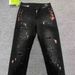 Men's High Street American Vintage Splatter Graffiti Black Jeans - Loose Fit Straight Leg Wide Trousers For Casual Streetwear Vibe_mkmklike.com