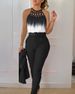 Women's Clothing autumn and summer temperament commuting print cross strap gradient top + solid color slim pants two piece set_mkmklike.com