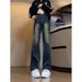 Spring And Autumn New Jeans Men's American High Street Vintage Washed Trendy Brand Niche Structure Splicing Micro Flared_mkmklike.com