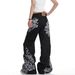 Unisex Vintage Floral Print Oversized Straight-Leg Jeans Baggy Trousers with Tribal Motifs Streetwear Retro Style_mkmklike.com