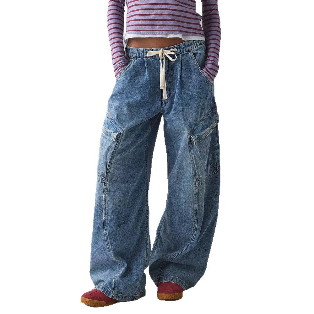 Utility Cargo Pants For Women – Vintage Washed Denim Workwear (S-XL, Mid-Rise, Relaxed Fit, No Stretch, Street Style, Fall Casual)_mkmklike.com