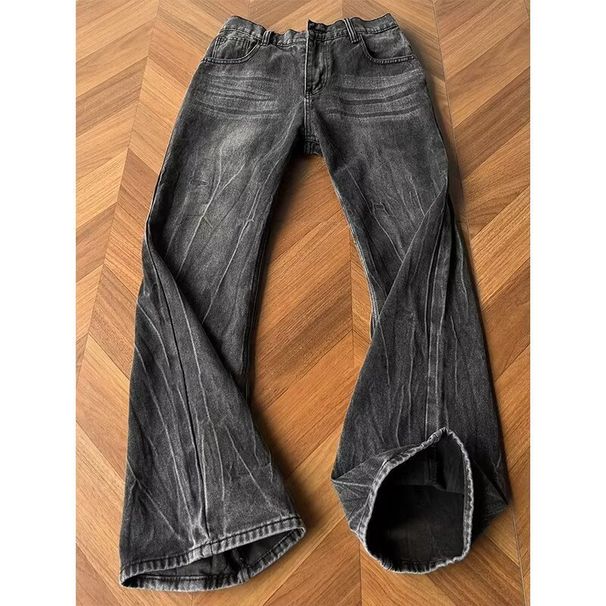 Men's Blue Lightning Wash Jeans – Slim Fit Bootcut Denim Pants (Black/Blue, Sizes S-3XL)_mkmklike.com
