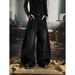 Wash Distressed Jeans With Metal Ring Embellishments – Unisex Gothic Wide-Leg Pants (Vintage Industrial Aesthetic, Cropped Flare, Non-Stretch Cotton)_mkmklike.com