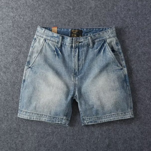 Men's Clothing Pure Cotton Three Quarter Jeans Retro Washed Old Fashioned Slim Straight Casual Shorts_mkmklike.com