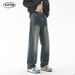 LKTM Men's Retro Nostalgic Vintage Green Jeans Straight Leg Loose Fit Casual High Street Pants Wear & Archer0603_mkmklike.com