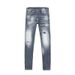 European Style Men's Distressed Slim Fit Jeans Trendy Retro Grey Whiskering Faded Midweight Cotton Long Black Blue Jeans_mkmklike.com