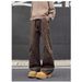 American Pleated Brown Cotton Jeans Men's Trendy Brand Rivet Design Scimitar Retro Versatile Loose Long Pants_mkmklike.com