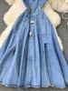 Women's Clothing Sleeveless Sundress Woman Scheming Cutout Waist Slim Long Retro Denim Dress Woman_mkmklike.com