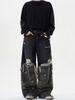 Men's Clothing Retro Stitching Camouflage Jeans Men Vibe Trend Brand High Street Niche Washed Loose Wide Leg Trousers_mkmklike.com