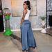 Women's Casual Wide Leg Cropped Jeans Color Block Elastic Fit Frayed Hem Cotton Denim Spring/Autumn-Summer Fashion_mkmklike.com