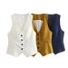 Women's Clothing Linen double-breasted women's blazer + vest and vest + linen straight pants suit_mkmklike.com