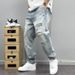 Vintage Light Wash Distressed Wide Leg Jeans, Men's American High Street Loose Straight Ripped Denim Pants Streetwea_mkmklike.com