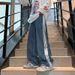 Men's Three Stripe Straight Leg Jeans High Street Style Loose Fit Sports Trousers Autumn Wide Leg Casual Denim_mkmklike.com