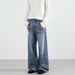 Washed Denim Jeans – Unisex High-Waisted Straight-Leg Pants, Cleanfit A-Line Silhouette, 77.6% Cotton, Vintage Blue, No Stretch_mkmklike.com