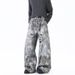 Star Camo Print Vintage Washed Jeans For Men – Loose-Fit Distressed Denim Pants With Retro Streetwear Style_mkmklike.com