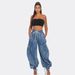Women's Clothing Slim Straight Jeans Elastic Waist Drawstring Tie Leg Bow Casual Loose Fit Denim_mkmklike.com