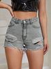 Women's Clothing Ins New Casual High Waist Raw Edge Hole Denim Shorts_mkmklike.com