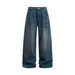 Men's Clothing Retro Washed Old Double Pleated Jeans Trendy Loose Baggy Wide Leg Mopping Casual Trousers_mkmklike.com