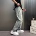 Autumn New Washed And Old Light Blue Jeans Men's Loose Straight Trousers Diagonal Pockets Simple High Street Trousers_mkmklike.com