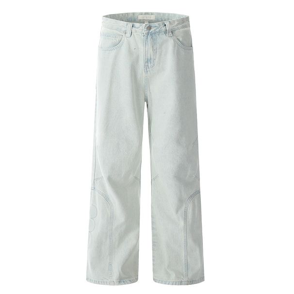 American High Street Light Color Distressed Washed Jeans Vibe Trendy Brand Pleated Design Loose Straight Long Pants For_mkmklike.com