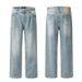Light Blue Denim Jeans For Men Retro Washed Distressed Straight Leg Loose Wide Leg_mkmklike.com