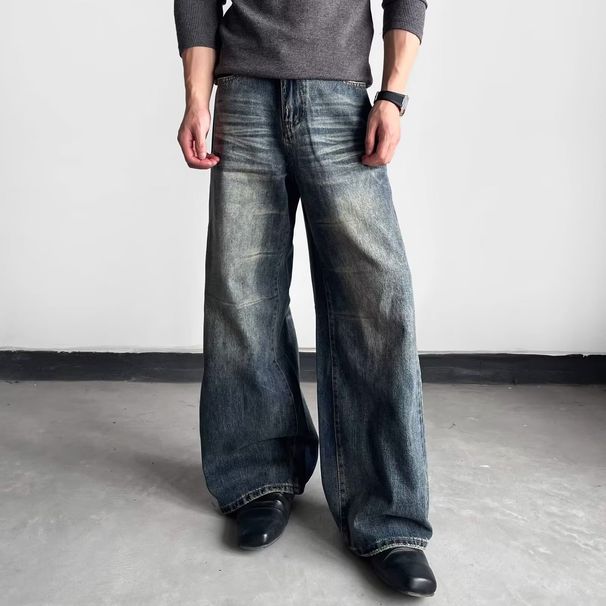 Men's Retro High Street Slim Fit Jeans Style Vibe Gradient Distressed Straight Leg With Slight Flare Midweight Long Pants_mkmklike.com