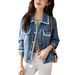 Women’s Lightweight Denim Jacket With Ribbon Trim – Loose Fit, Youthful Style (S-3XL, Bluish/Light Blue)_mkmklike.com