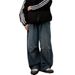 Washed Worn Pleated Straight Leg Workwear Jeans, Trendy Brand Men's Women's Loose And Tight Waisted Casual Pants_mkmklike.com