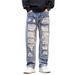 Men's Trendy Patchwork Ripped Jeans European American Style Autumn Winter Loose Straight Leg Trousers Comfortable Versatile Denim_mkmklike.com