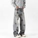 Men's Wide Leg Jeans Loose Straight Fit Denim Pants High End Niche Style Ink Splatter Spring Autumn Cross Border Fashion_mkmklike.com