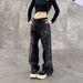 Unisex Black Straight-Leg Jeans With Star Embellishments – Relaxed Wide-Fit Denim Pants With Distressed Wash & Rhinestone Details_mkmklike.com