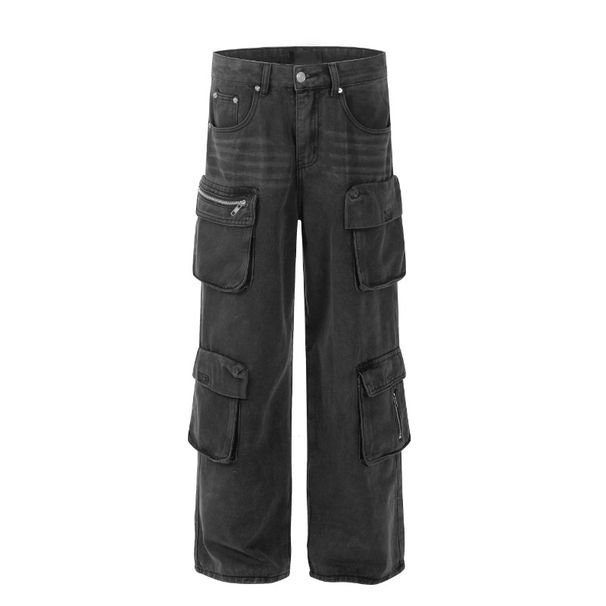 Men's Heavyweight American Retro Jeans - Loose Straight Fit, Multi-Pocket Workwear Design, High-Quality Cotton Casual Trousers For Men_mkmklike.com