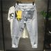 Men's Clothing Street Washed Distressed Ripped Jeans For Men Spring And Autumn Straight High Street Vibe Style Handsome Long Pants_mkmklike.com