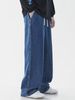 Men's Casual Straight Leg Jeans High Waist Polyester Fiber Comfortable Fit Plus Size Loose Wide Leg Pants Long Trousers_mkmklike.com