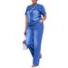 Women's Distressed Blue Denim Short Sleeve Set – Trendy Oversized Casual Two-Piece Outfit_mkmklike.com