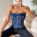 Corset Style Beautiful Back Denim Strapless Women's Autumn Strapless Short Camisole Vest Top Can Be Worn Outside_mkmklike.com