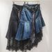 Asymmetrical Denim Midi Skirt With Lace Trim & Detachable Scarf Belt – High-Low Hem A-Line Skirt (S-XXL)_mkmklike.com