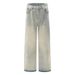 Punk Heavy Washed Faded Jeans Yellow Mud Dyed Casual Men's Street Fashion Distressed Frayed Straight Long Pants_mkmklike.com