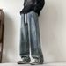 Men's Washed Straight-Leg Jeans – Oversized High Street Denim Pants With Drawstring Waist (M-5xl)_mkmklike.com