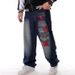 European And American Trend Hip-hop Jeans Plus Size Men's Clothing HIPHOP Hip-hop Washed Embroidery Loose Casual Skateboard Pants_mkmklike.com