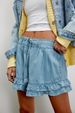 Women's Sexy Ruffled Denim Shorts Mid-Waist Elastic Waist Tie Detail New Hot Selling_mkmklike.com